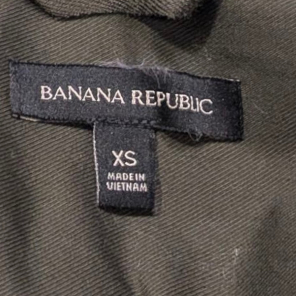Banana Republic Utility Safari Mini Shirtdress Long Balloon Sleeve Camo Green XS - Picture 7 of 8